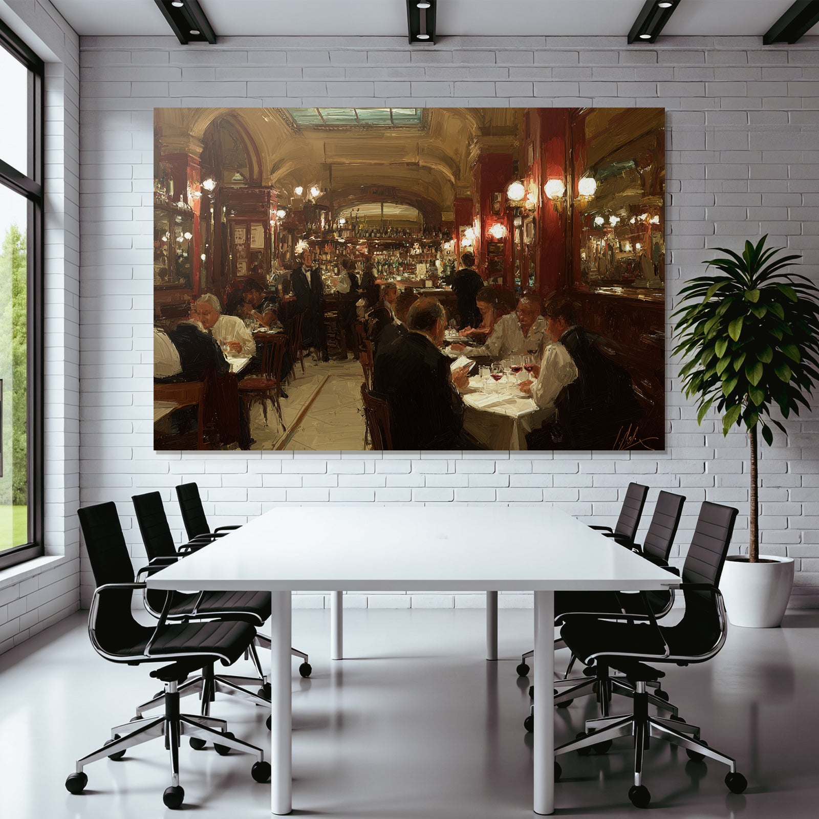 Elegant Restaurant With Guests And Waitstaff