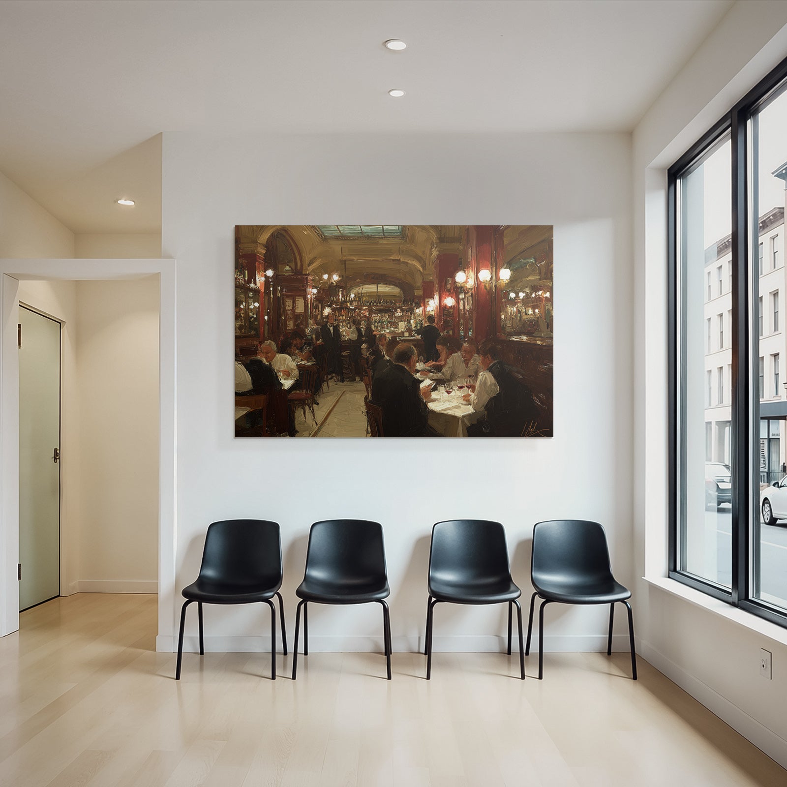 Elegant Restaurant With Guests And Waitstaff