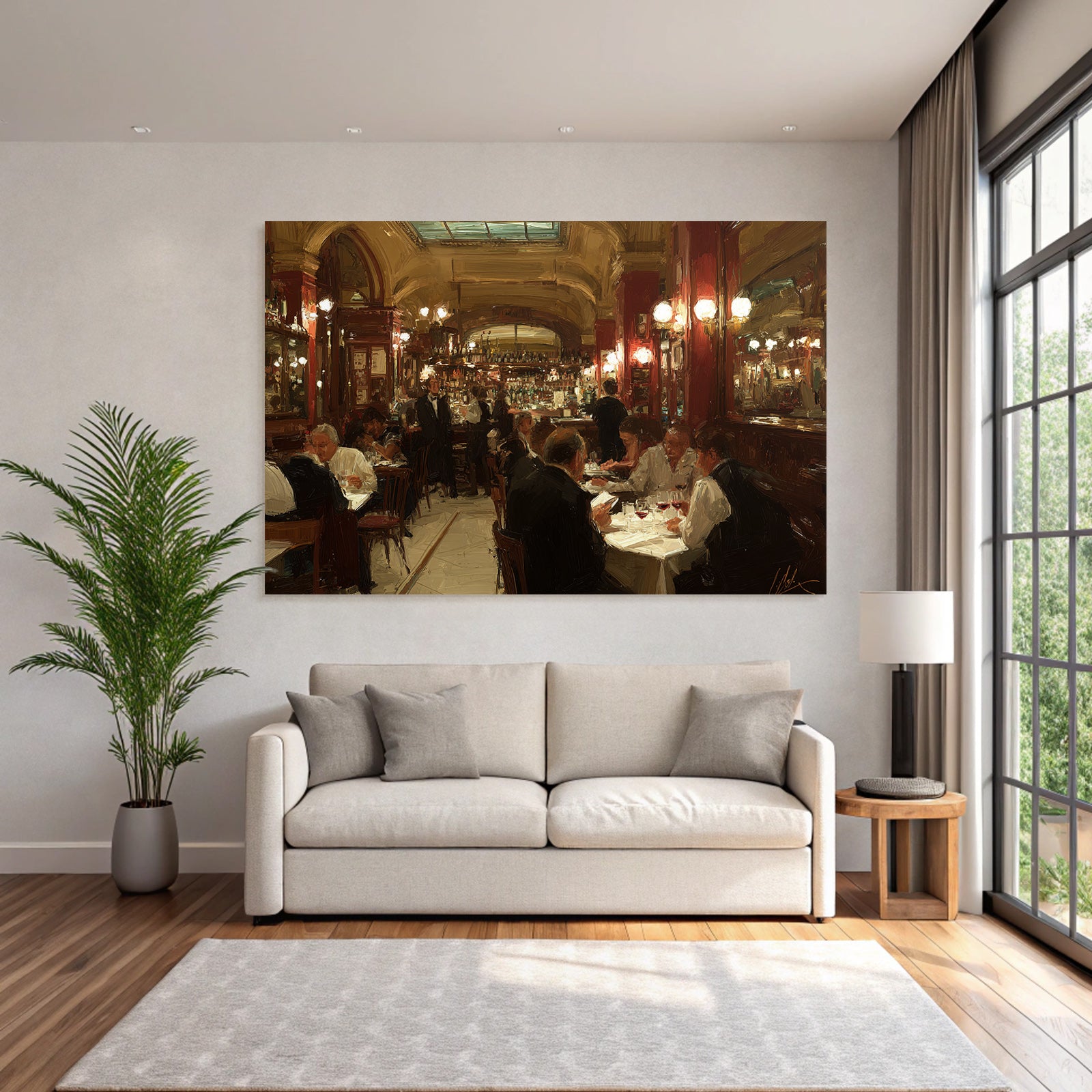 Elegant Restaurant With Guests And Waitstaff