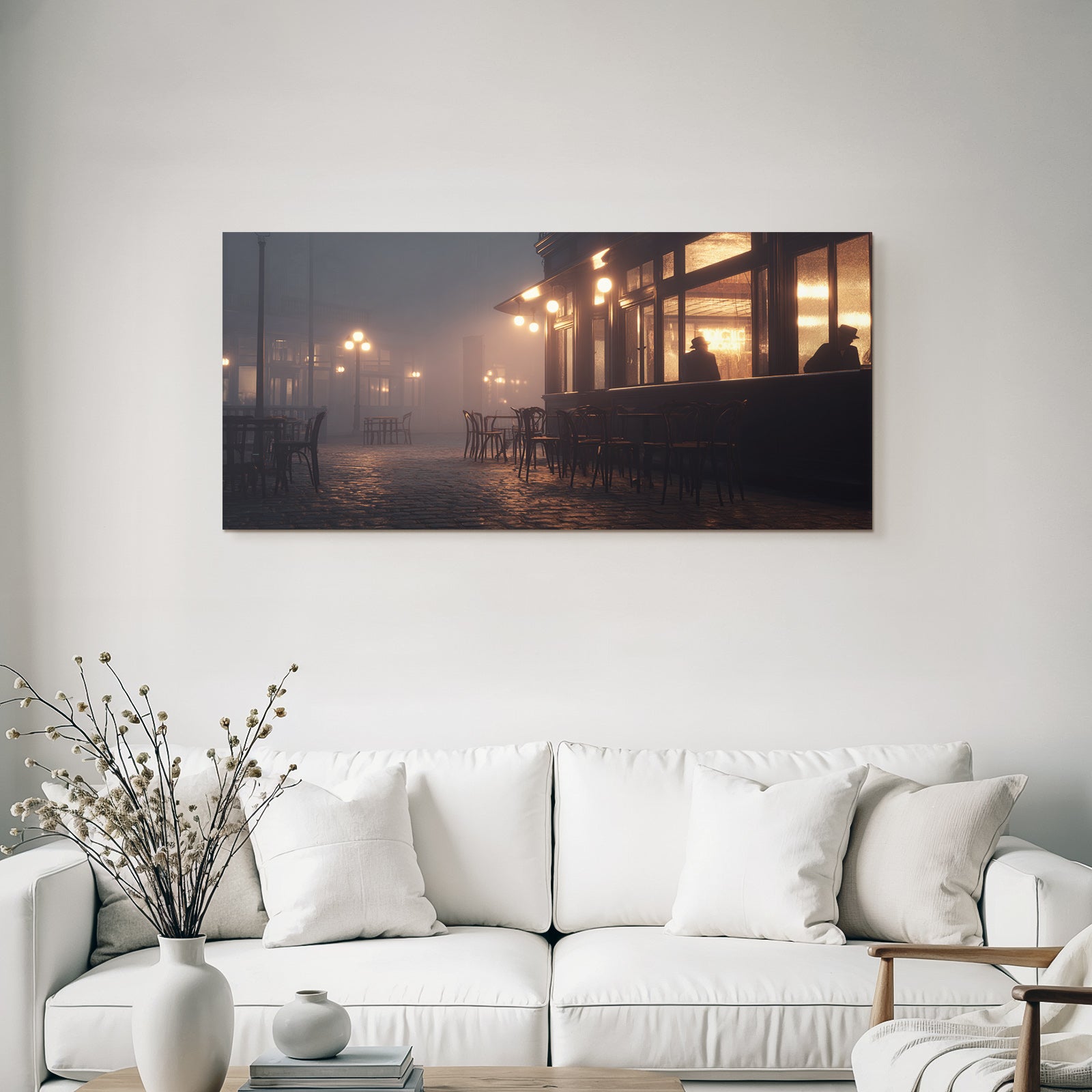 Foggy Street Scene With Pub Moody Atmosphere Cobblestones Germany