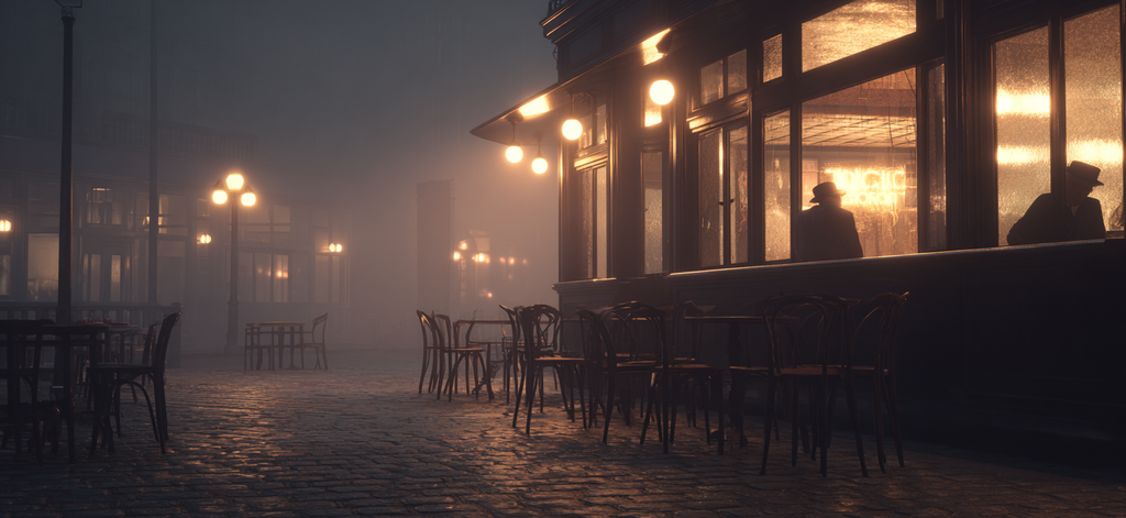 Foggy Street Scene With Pub Moody Atmosphere Cobblestones Germany | Bars Cafes Theater Bibliotheken | Architektur