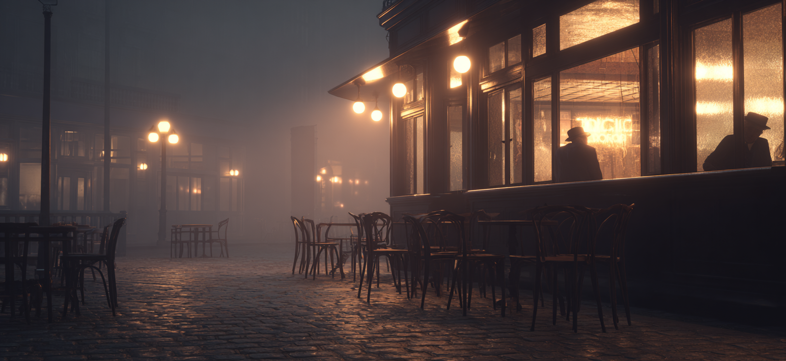 Foggy Street Scene With Pub Moody Atmosphere Cobblestones Germany | Bars Cafes Theater Bibliotheken | Architektur