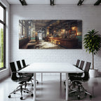 Cozy bar cafe interior view wooden furniture rustic ambience
