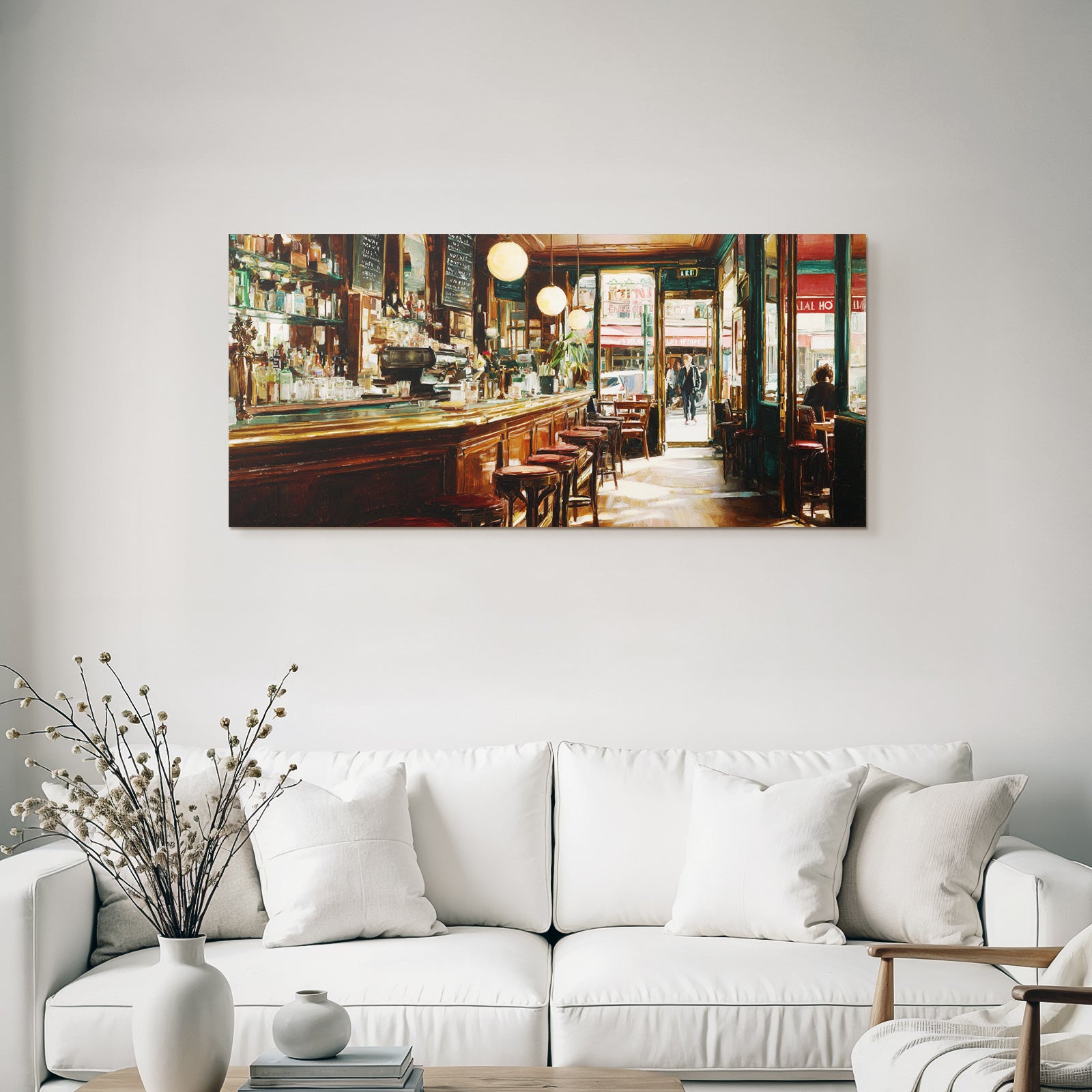 Cozy indoor bar with wooden furniture and soft lighting