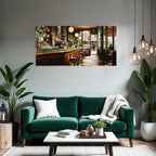 Cozy indoor bar with wooden furniture and soft lighting