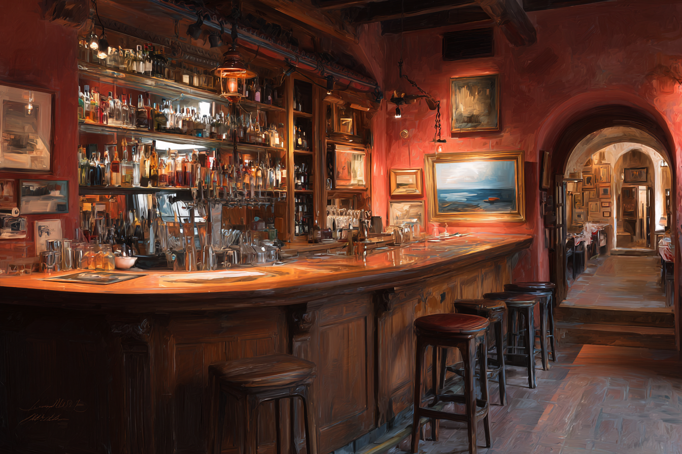 Gemütliche Bar Innenansicht Mit Holztresen Und Dekorativen Bildern | Bars Cafes Theater Bibliotheken | Architektur