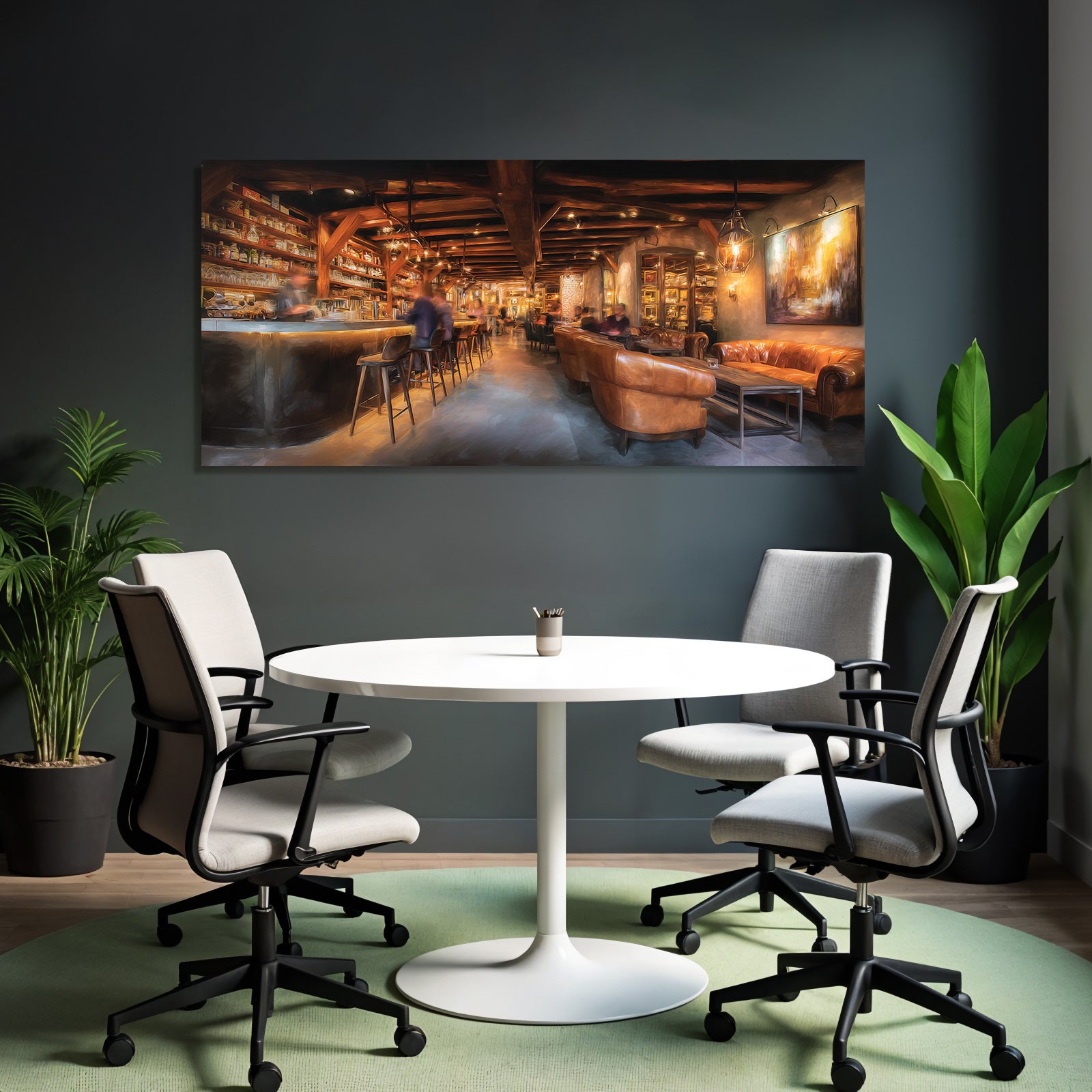 Gemütliche Bar Lounge Ambiente Mit Holzdecken Leder Sofas