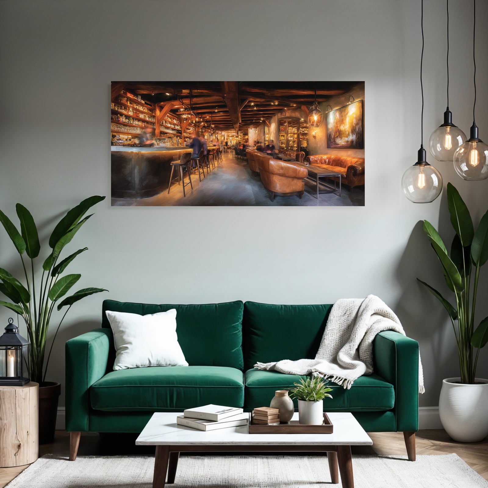 Gemütliche Bar Lounge Ambiente Mit Holzdecken Leder Sofas