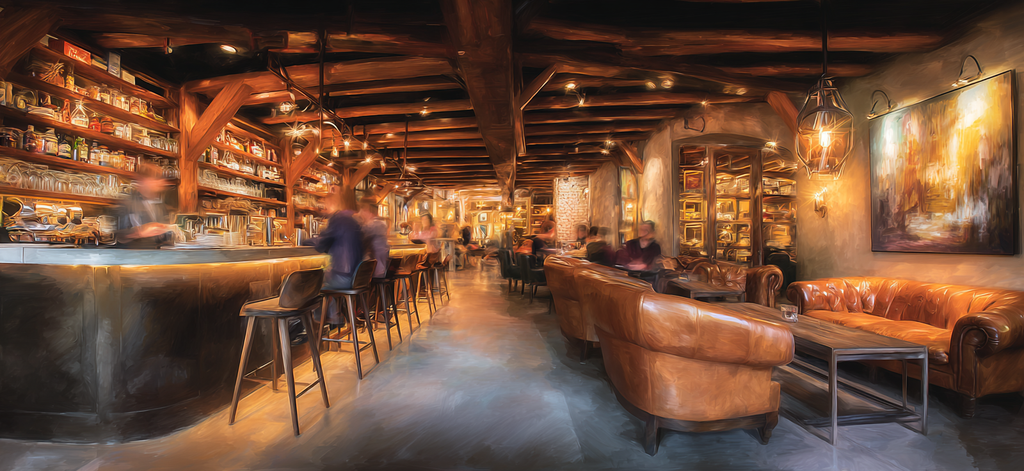 Gemütliche Bar Lounge Ambiente Mit Holzdecken Leder Sofas | Bars Cafes Theater Bibliotheken | Architektur