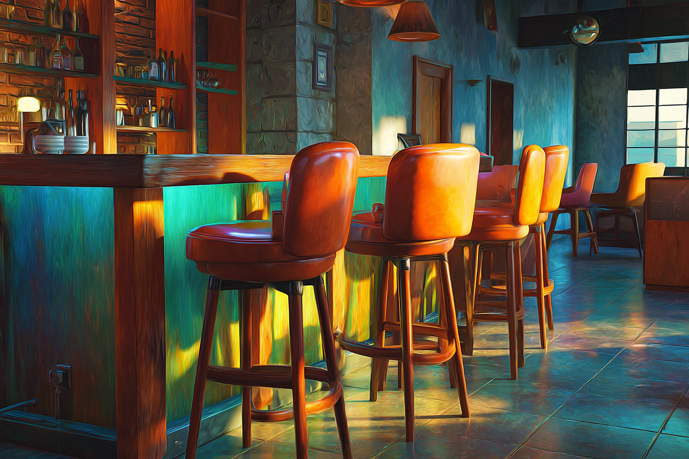 Gemütliche Bar Lounge Mit Holzhochstühlen Und Bunter Bar Theke | Bars Cafes Theater Bibliotheken | Architektur