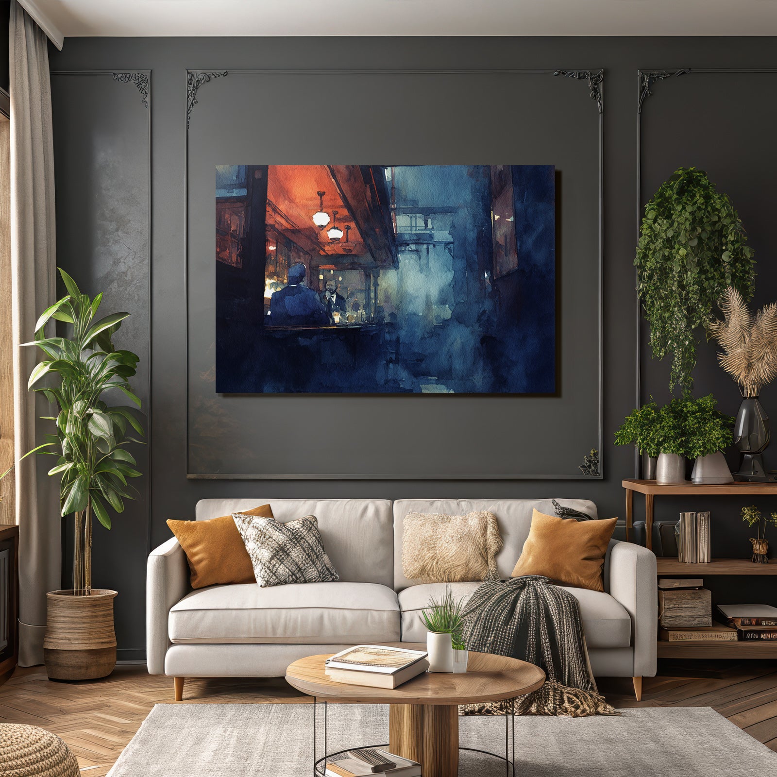 Cozy bar scenes with accurate figures in warm light