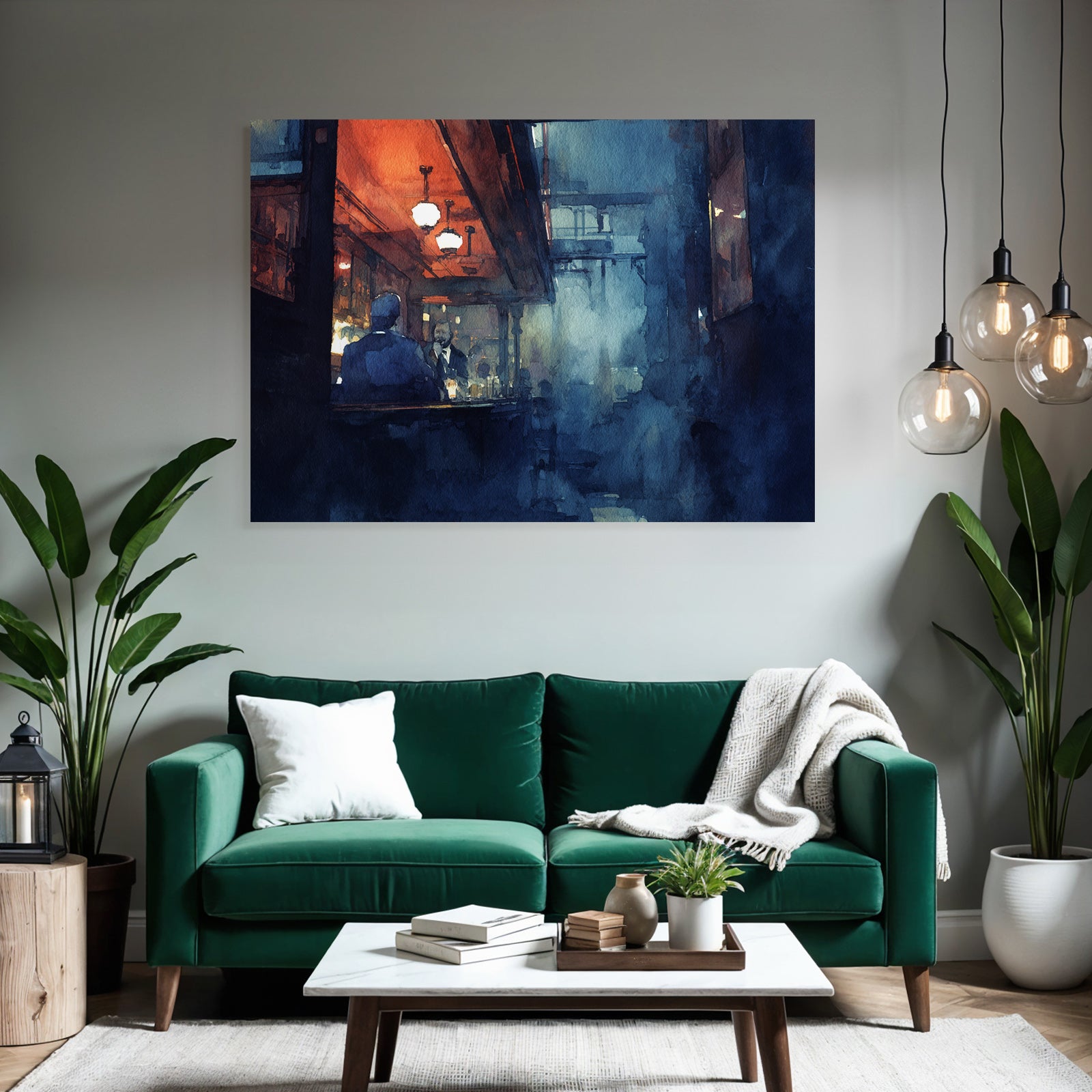 Cozy bar scenes with accurate figures in warm light