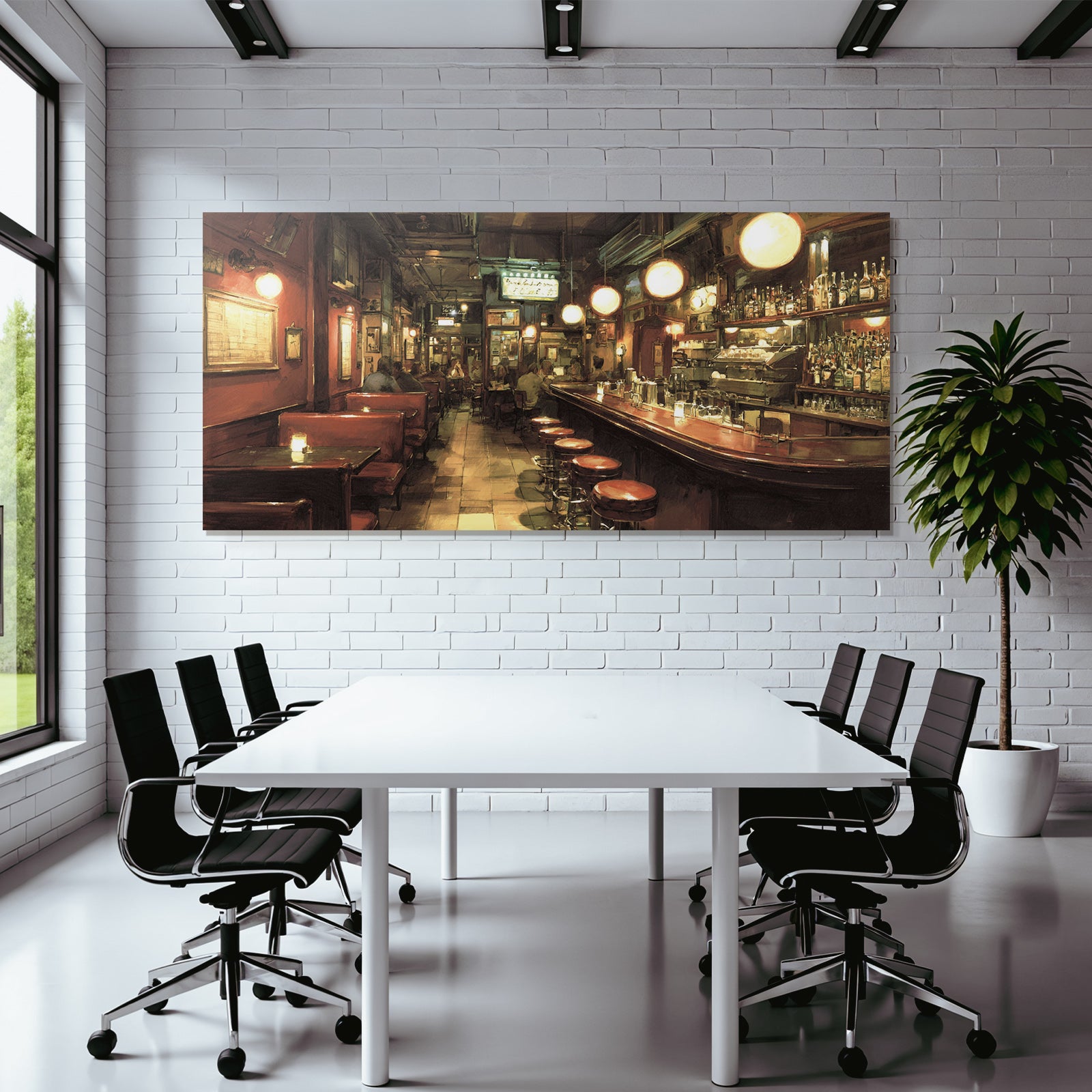 Cozy bar and pub interior view with many guests