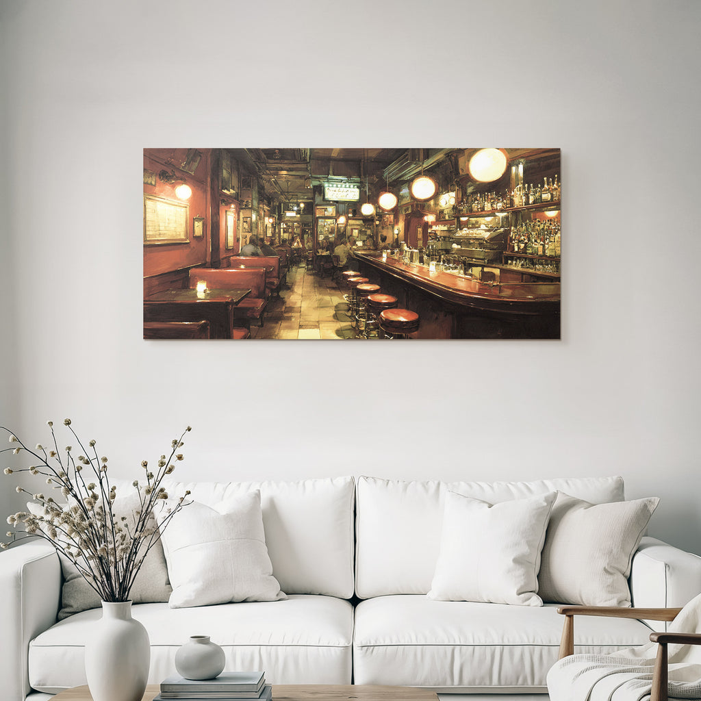 Cozy bar and pub interior view with many guests