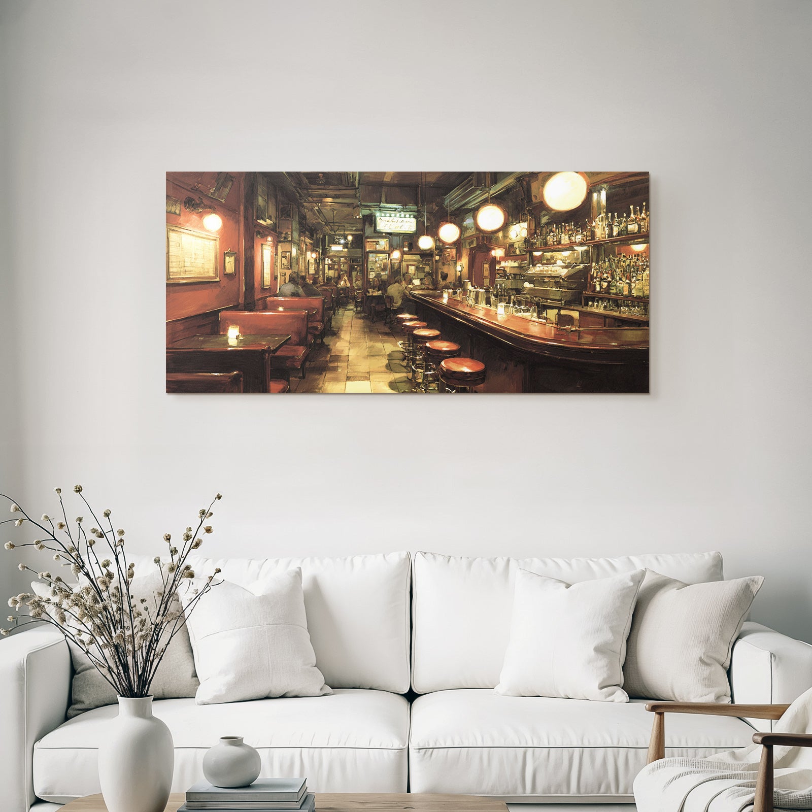 Cozy bar and pub interior view with many guests