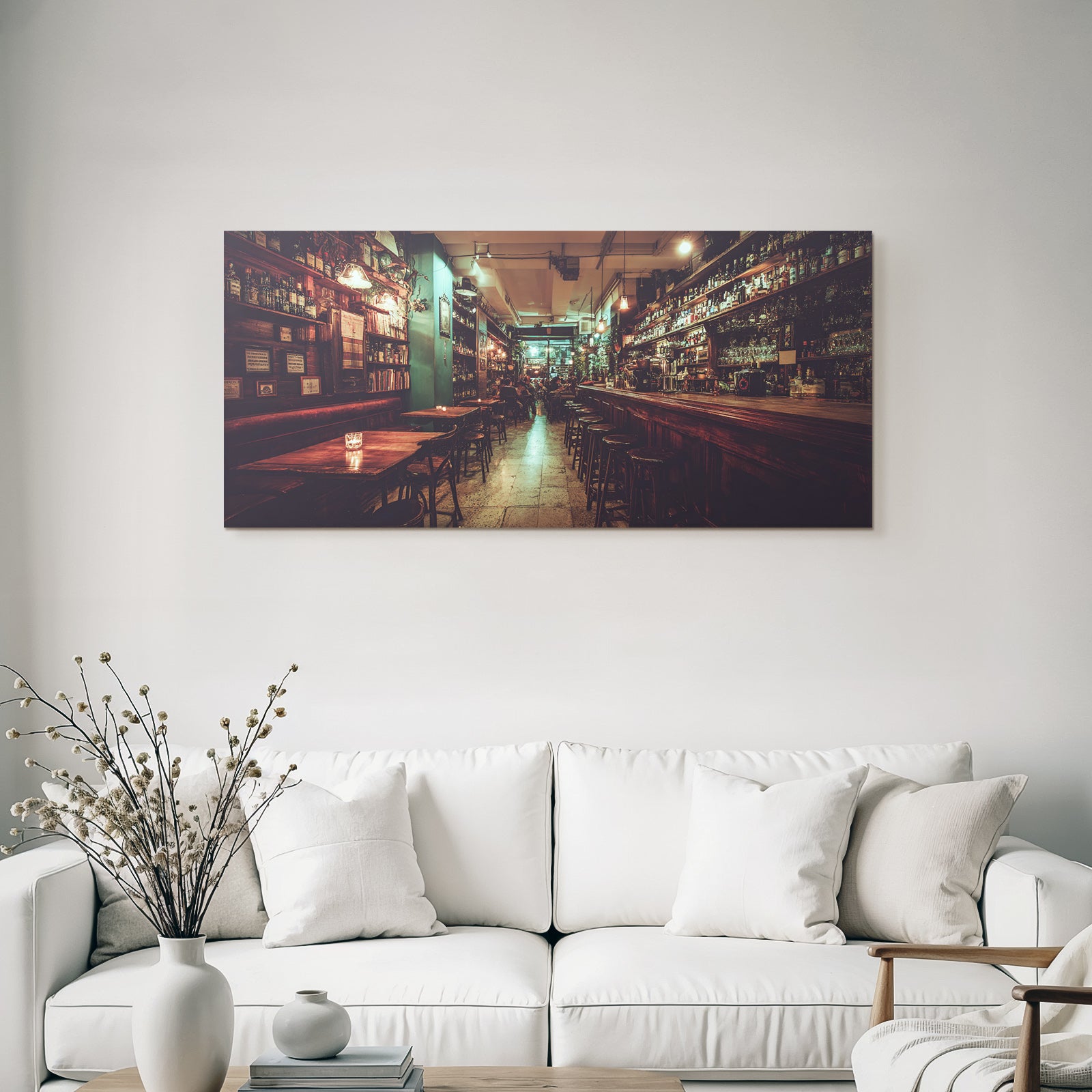 Cozy pub with wooden furniture and candle lighting