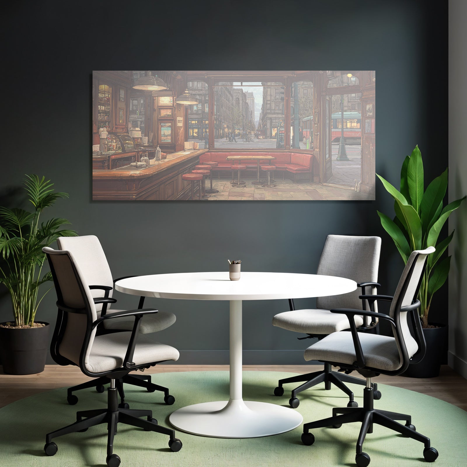 Cozy Cafe Interior View With Street View
