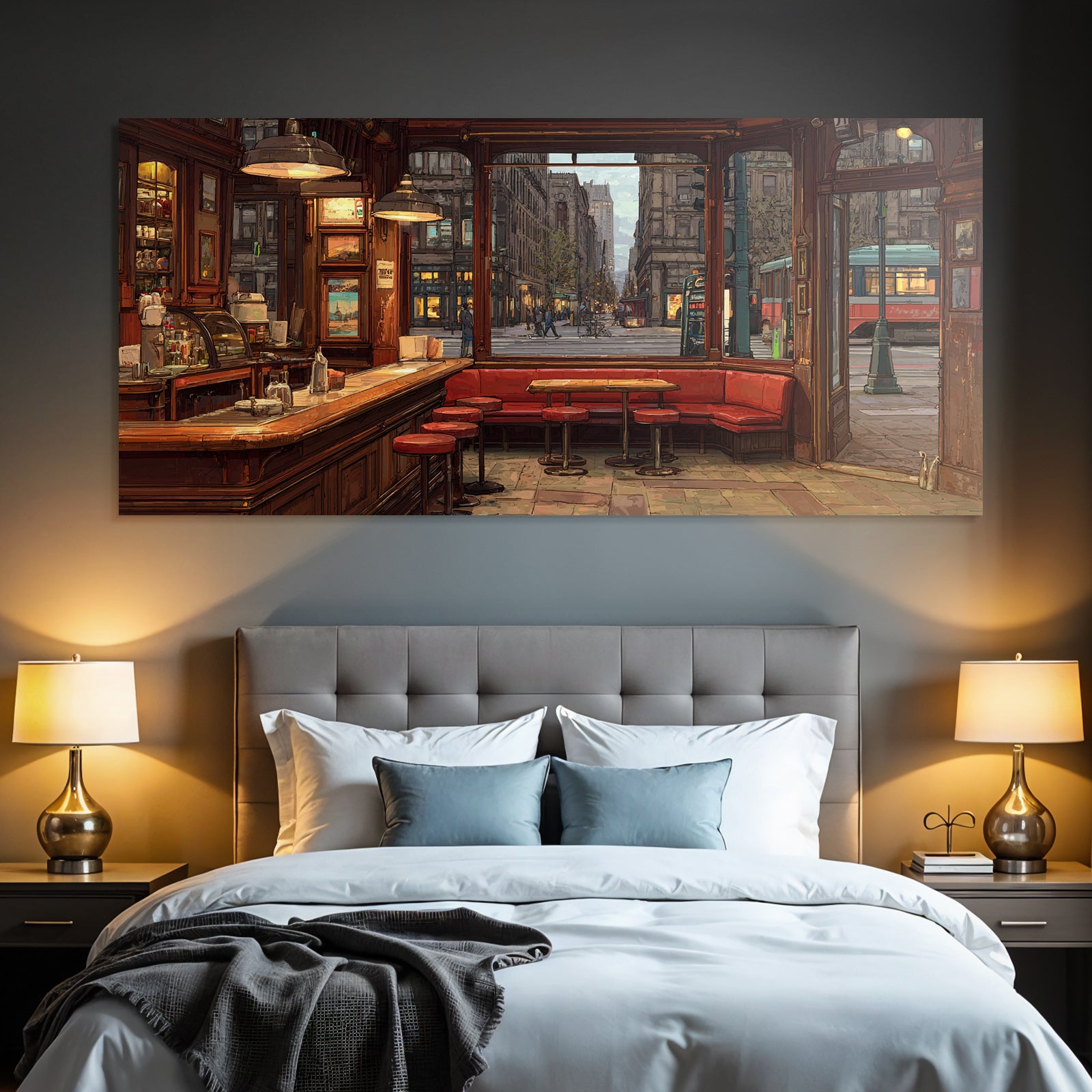 Cozy Cafe Interior View With Street View