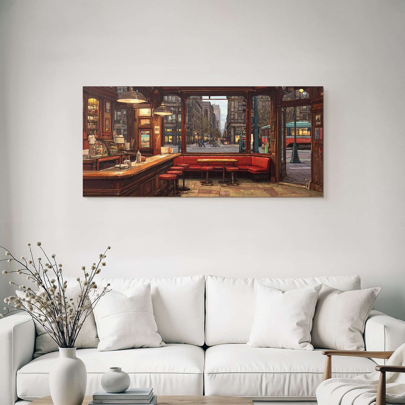 Cozy Cafe Interior View With Street View