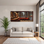 Cozy Cafe Interior View With Street View