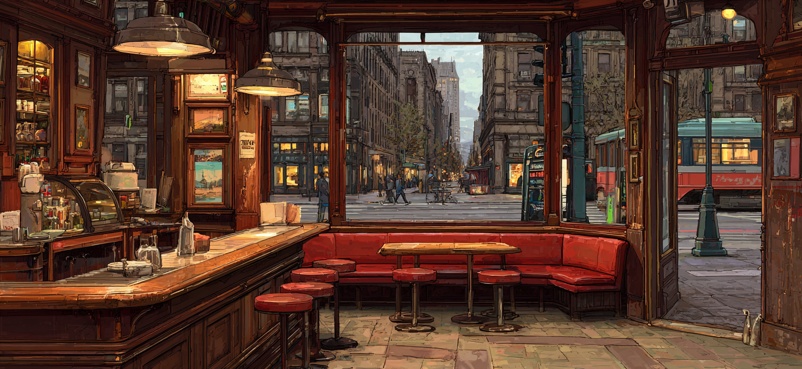 Gemütliches Cafe Innenansicht Mit Strassenausblick | Bars Cafes Theater Bibliotheken | Architektur