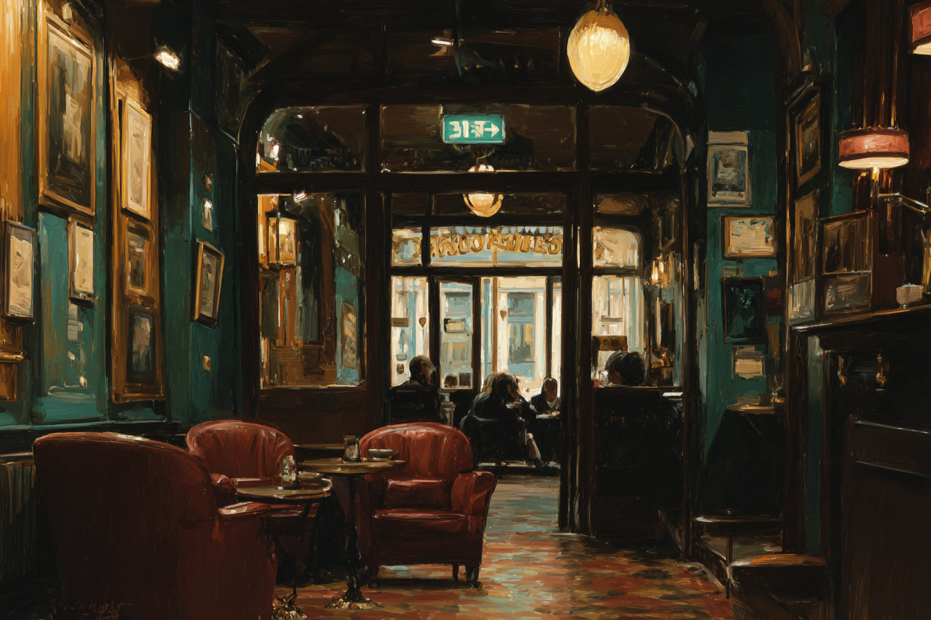 Gemütliches Innenraum Eines Cafes Mit Roten Stühlen Und Weicher Beleuchtung | Bars Cafes Theater Bibliotheken | Architektur