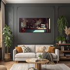 Gemütliches Kaffeehaus Interior Mit Kunstwerk Und Wärmer Beleuchtung