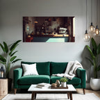 Gemütliches Kaffeehaus Interior Mit Kunstwerk Und Wärmer Beleuchtung