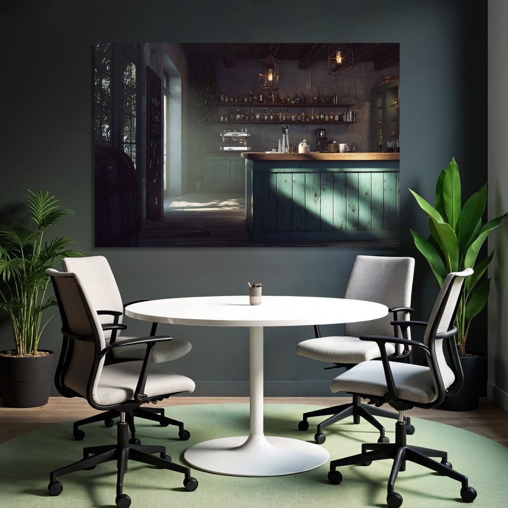 Rustikales Bar Cafe Innendesign Holztheke Turquoise