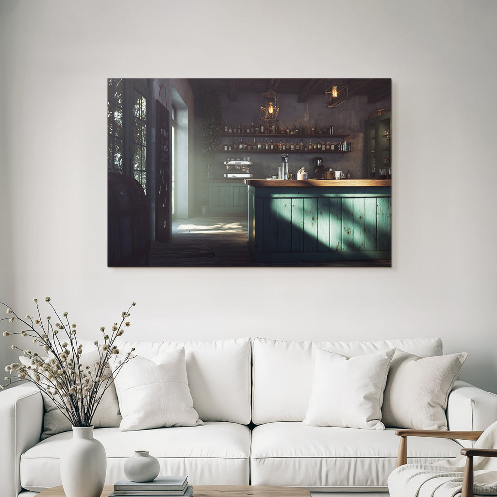 Rustikales Bar Cafe Innendesign Holztheke Turquoise