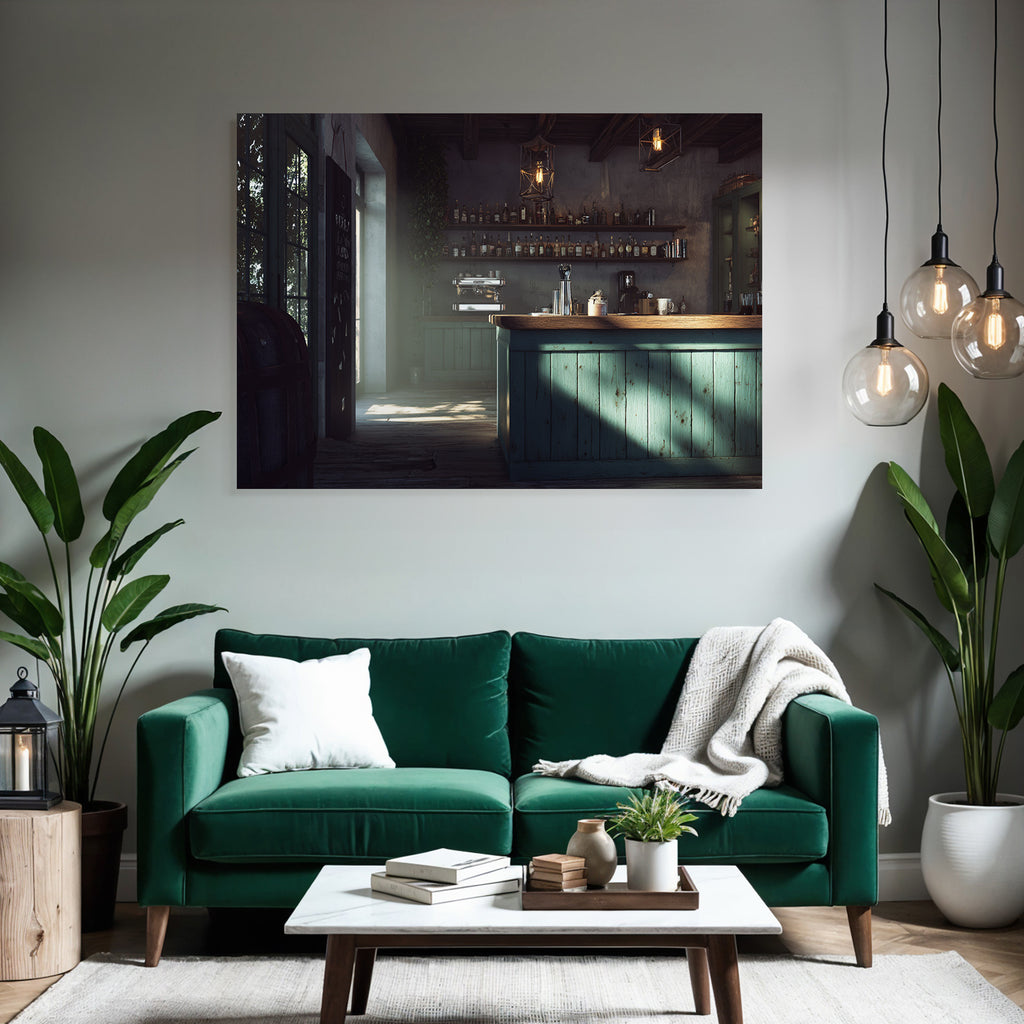 Rustikales Bar Cafe Innendesign Holztheke Turquoise