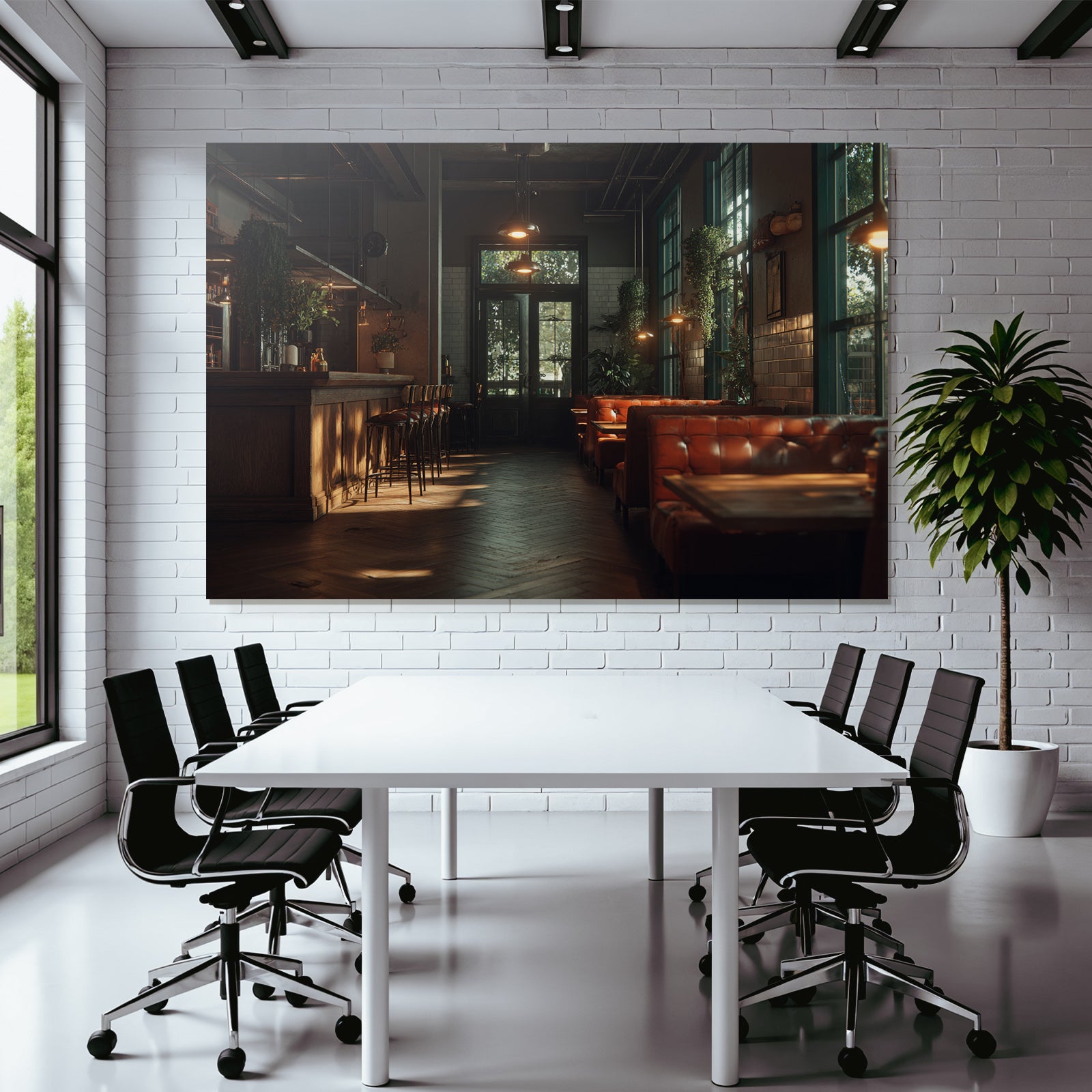 Stylish interior Bar Cafe Wooden bar Leather seating Wooden floor