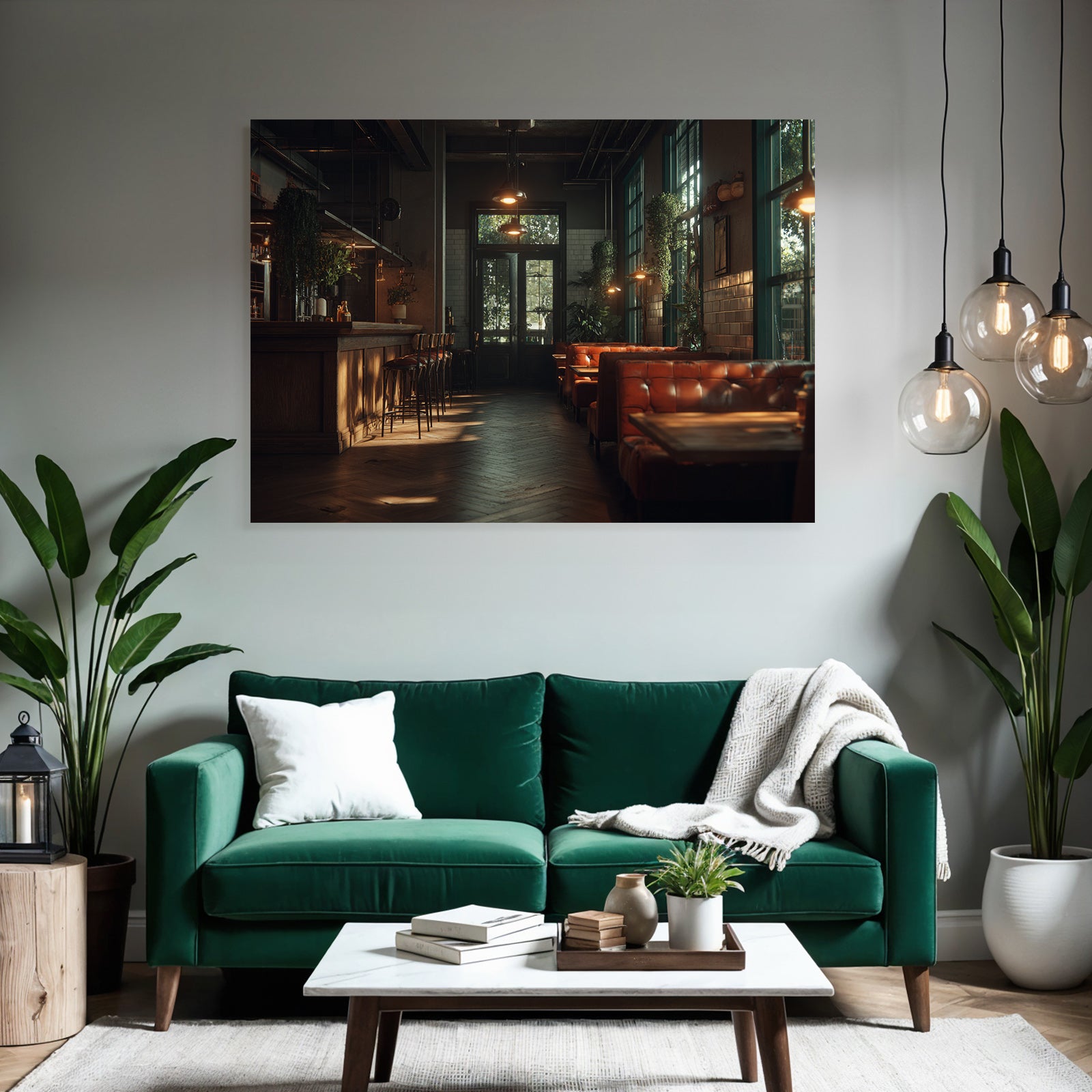 Stylish interior Bar Cafe Wooden bar Leather seating Wooden floor