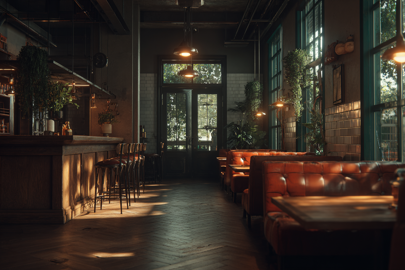 Stylisches Innenleben Bar Cafe Holzbar Leder Sitzgelegenheiten Holzboden | Bars Cafes Theater Bibliotheken | Architektur