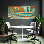 Stylized interior view of a vibrant cafe or restaurant