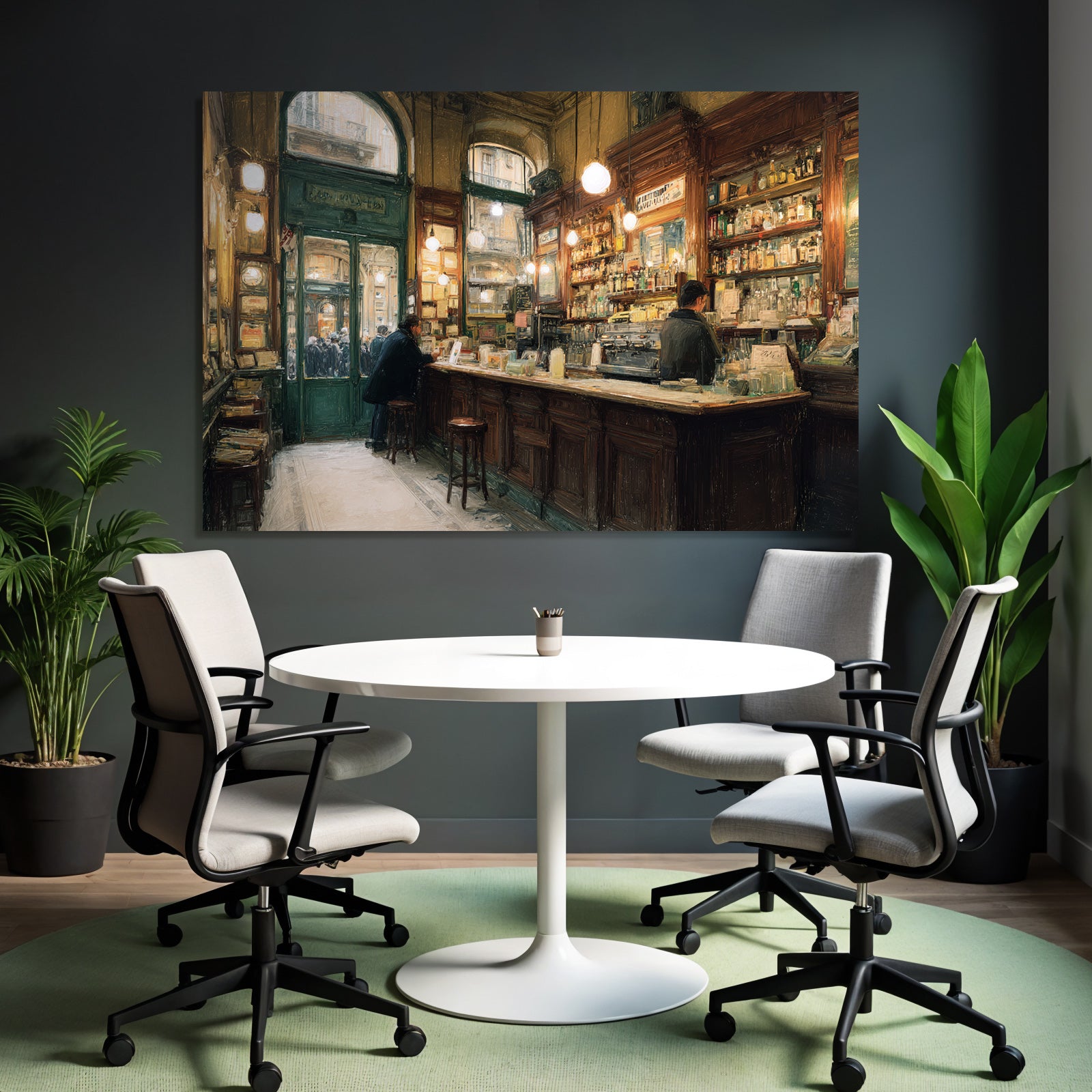Vintage Cafe Bar Interior With Wooden Furniture And Warm Lighting Effects