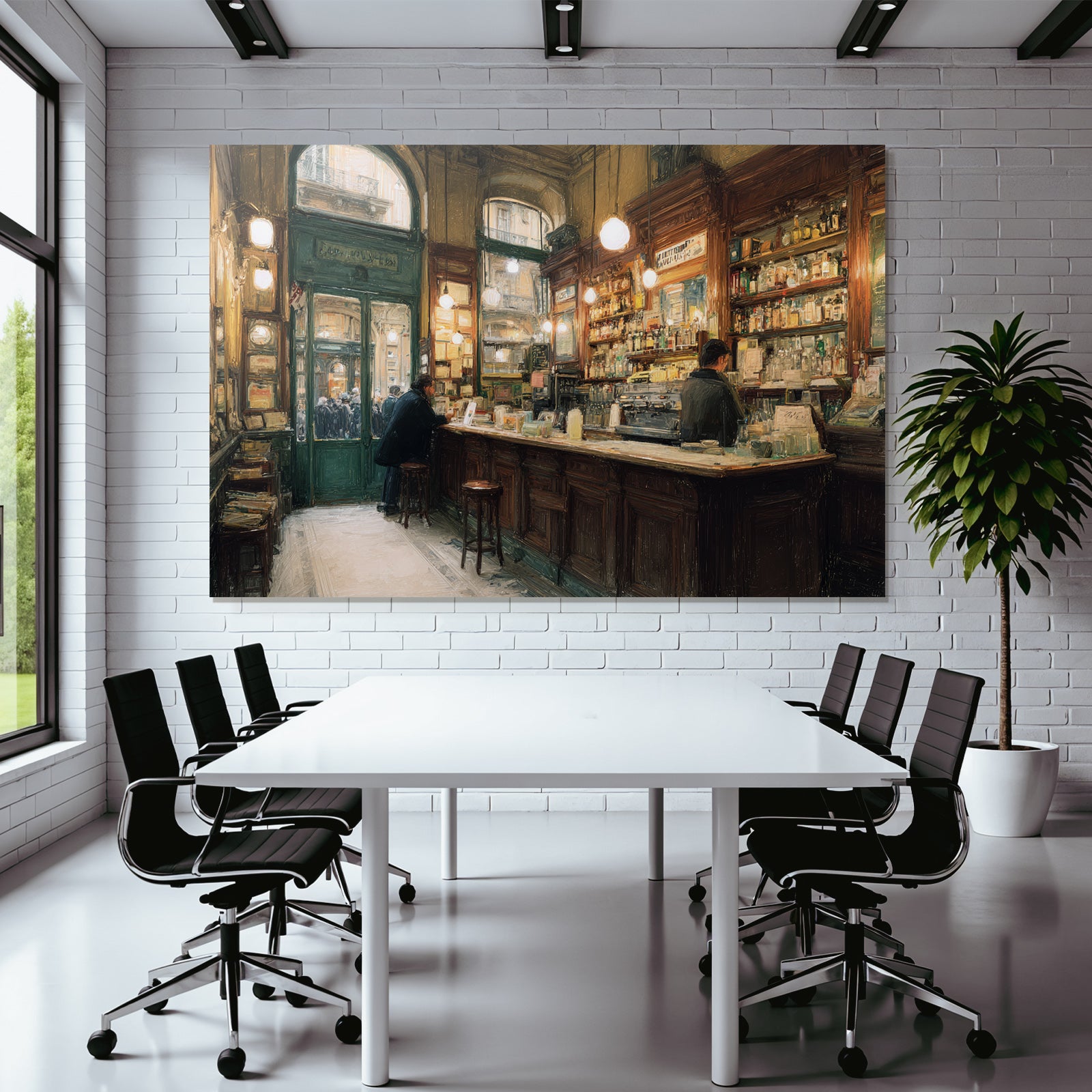 Vintage Cafe Bar Interior With Wooden Furniture And Warm Lighting Effects