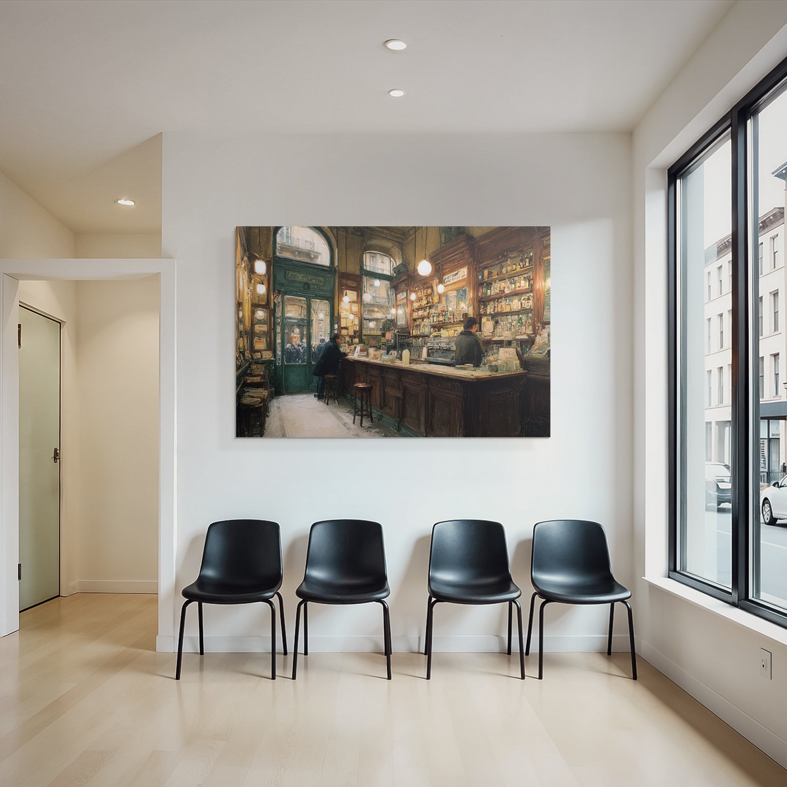 Vintage Cafe Bar Interior With Wooden Furniture And Warm Lighting Effects
