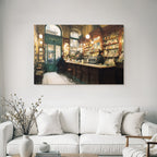 Vintage Cafe Bar Interior With Wooden Furniture And Warm Lighting Effects