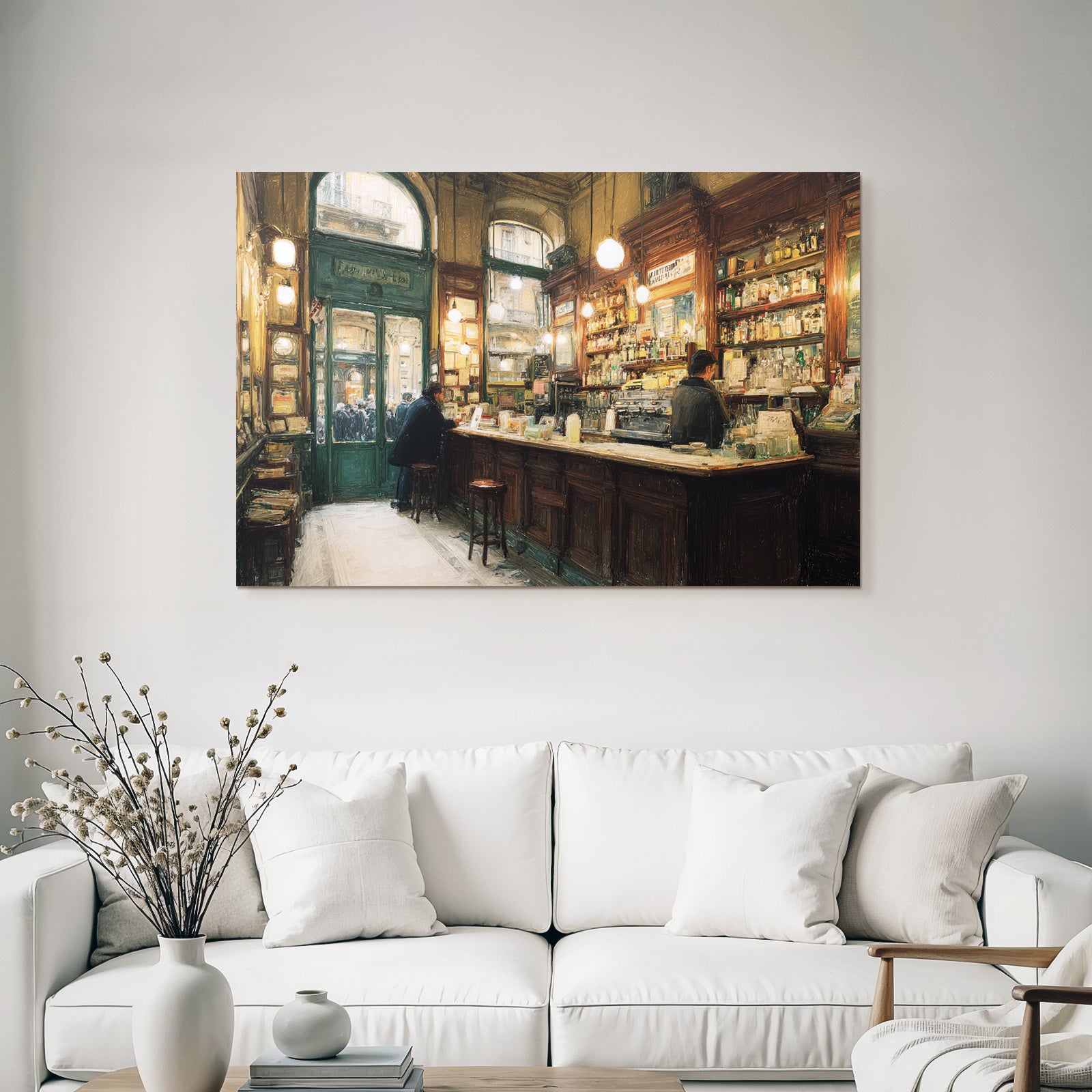 Vintage Cafe Bar Interior With Wooden Furniture And Warm Lighting Effects