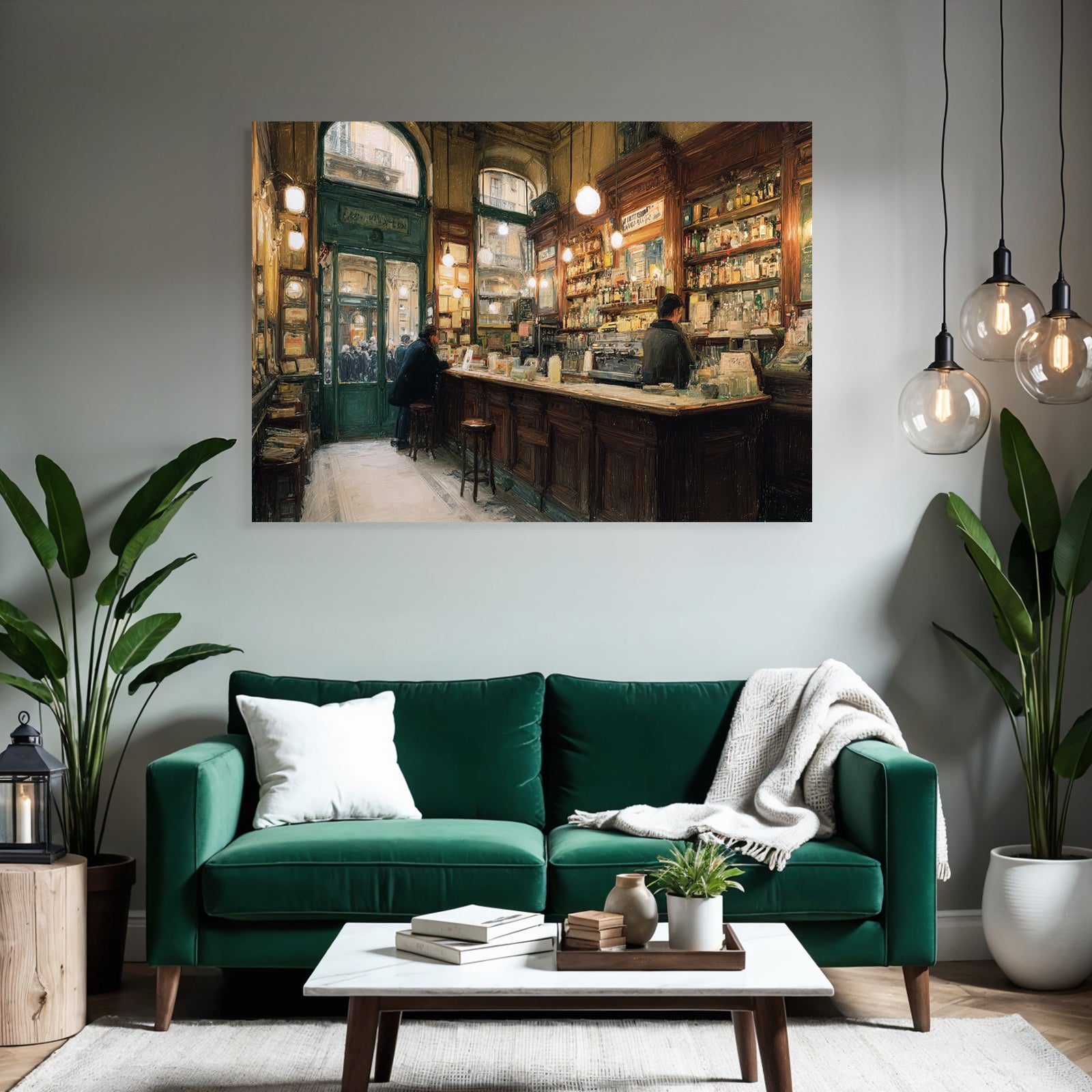 Vintage Cafe Bar Interior With Wooden Furniture And Warm Lighting Effects