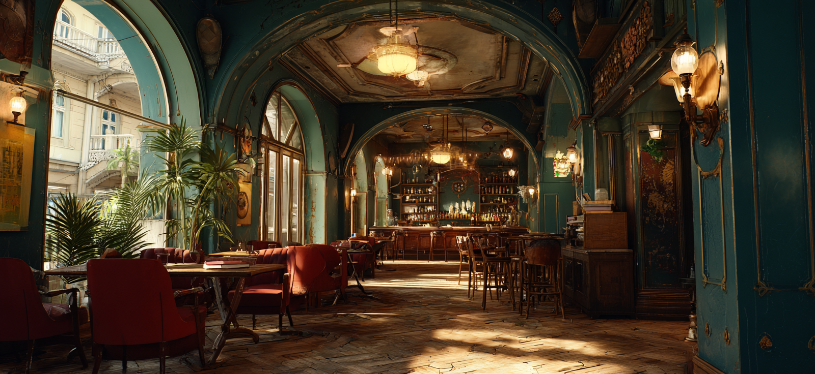 Vintage Cafe Innenansicht Mit Architektonischen Elementen Und Fussboden | Bars Cafes Theater Bibliotheken | Architektur