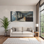 Room interior view with mountain and water views