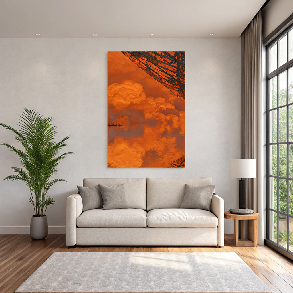Moderne Dramatische Szene Mit Orangefarbenen Wolken Und Reflexionen Im Wasser