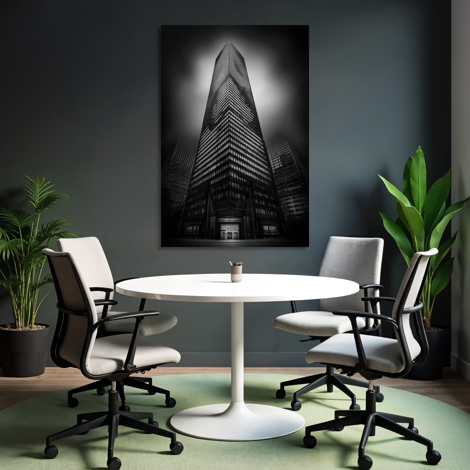 Moderne Dramatisches Schwarz Weiss Fotografie Von Einem Skyscraper Mit Reflexionen