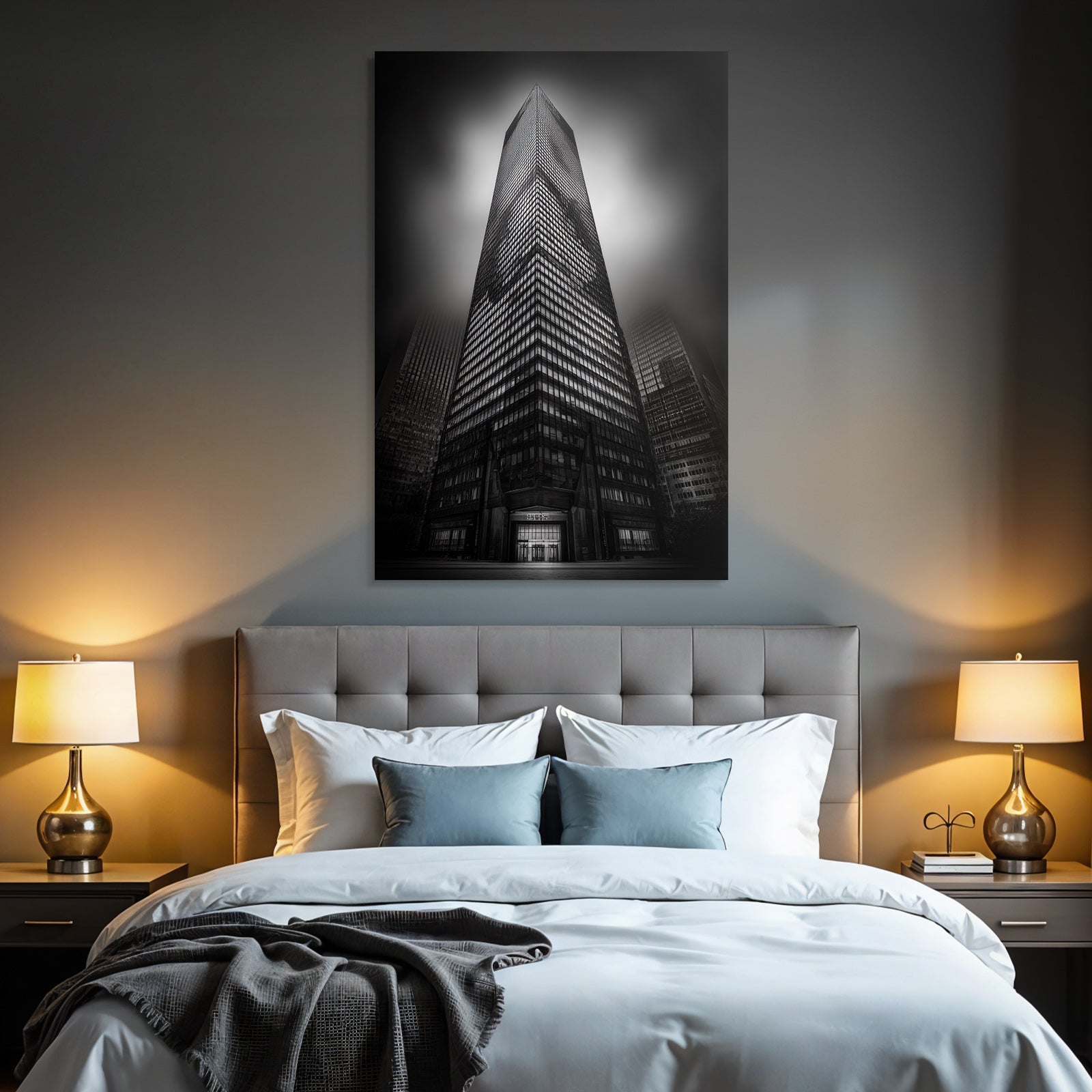 Moderne Dramatisches Schwarz Weiss Fotografie Von Einem Skyscraper Mit Reflexionen