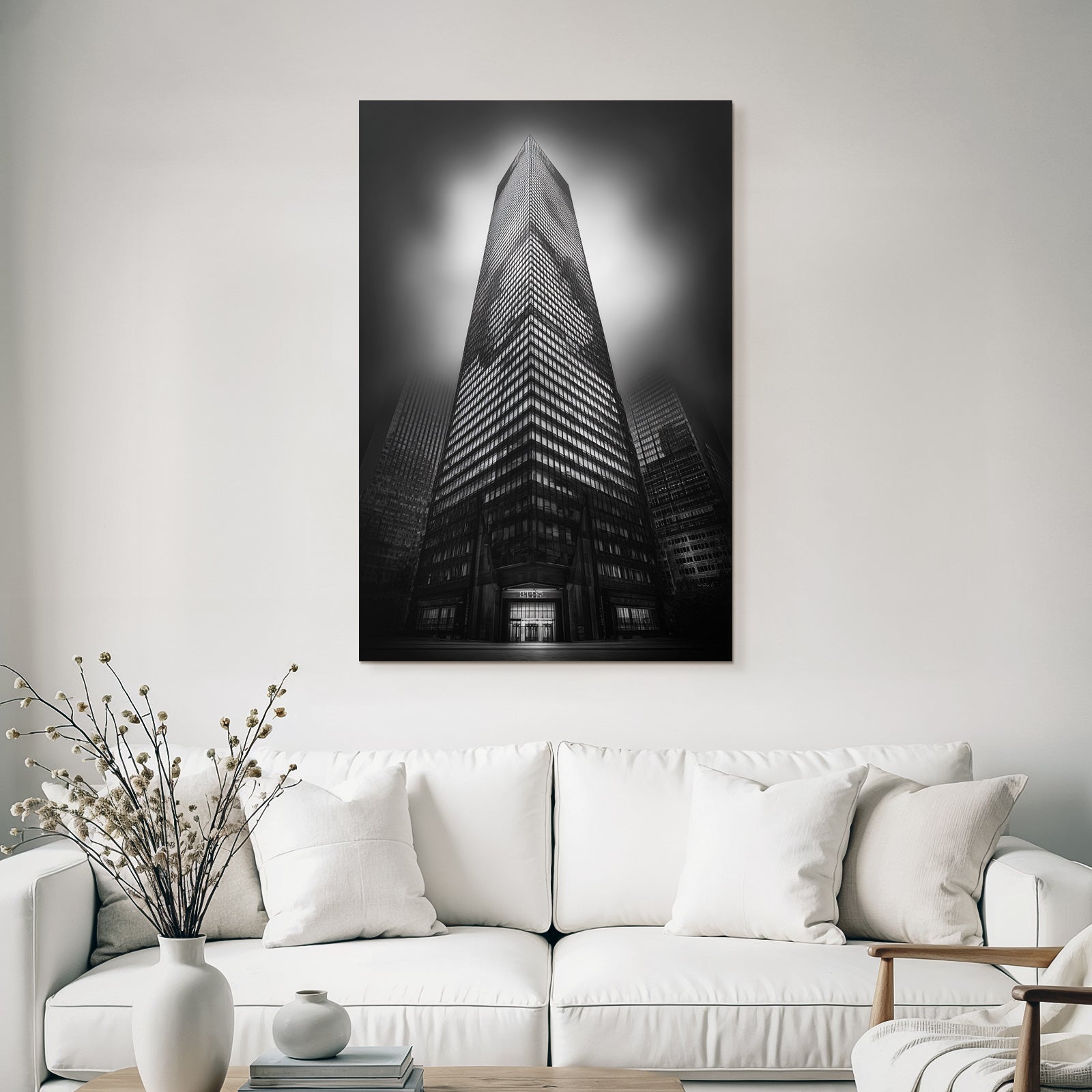 Moderne Dramatisches Schwarz Weiss Fotografie Von Einem Skyscraper Mit Reflexionen