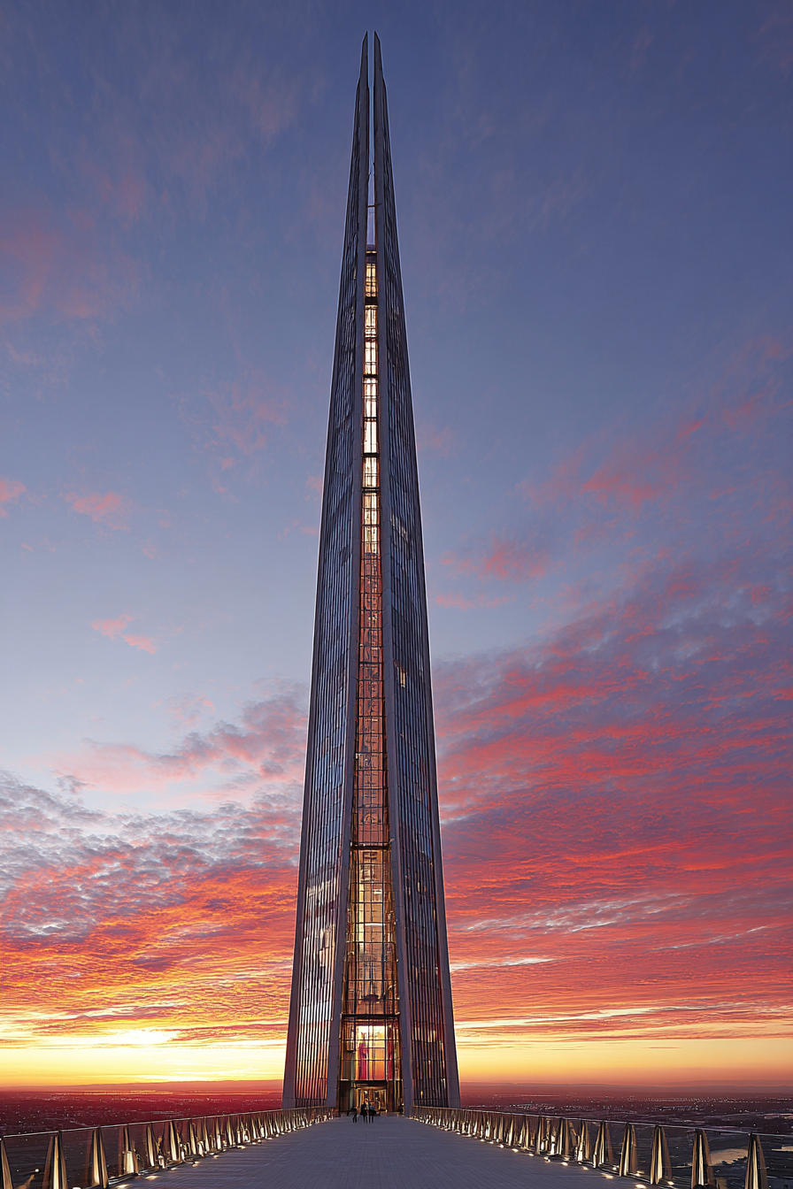 Moderne Hochmoderne Skyscraper Mit Spitzem Design Im Sonnenuntergang | Moderne Architektur | Architektur