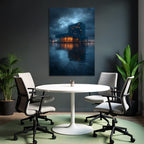 Moderne Moderne Am Abend Reflektierendes Glass Und Wasser