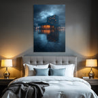 Moderne Moderne Am Abend Reflektierendes Glass Und Wasser